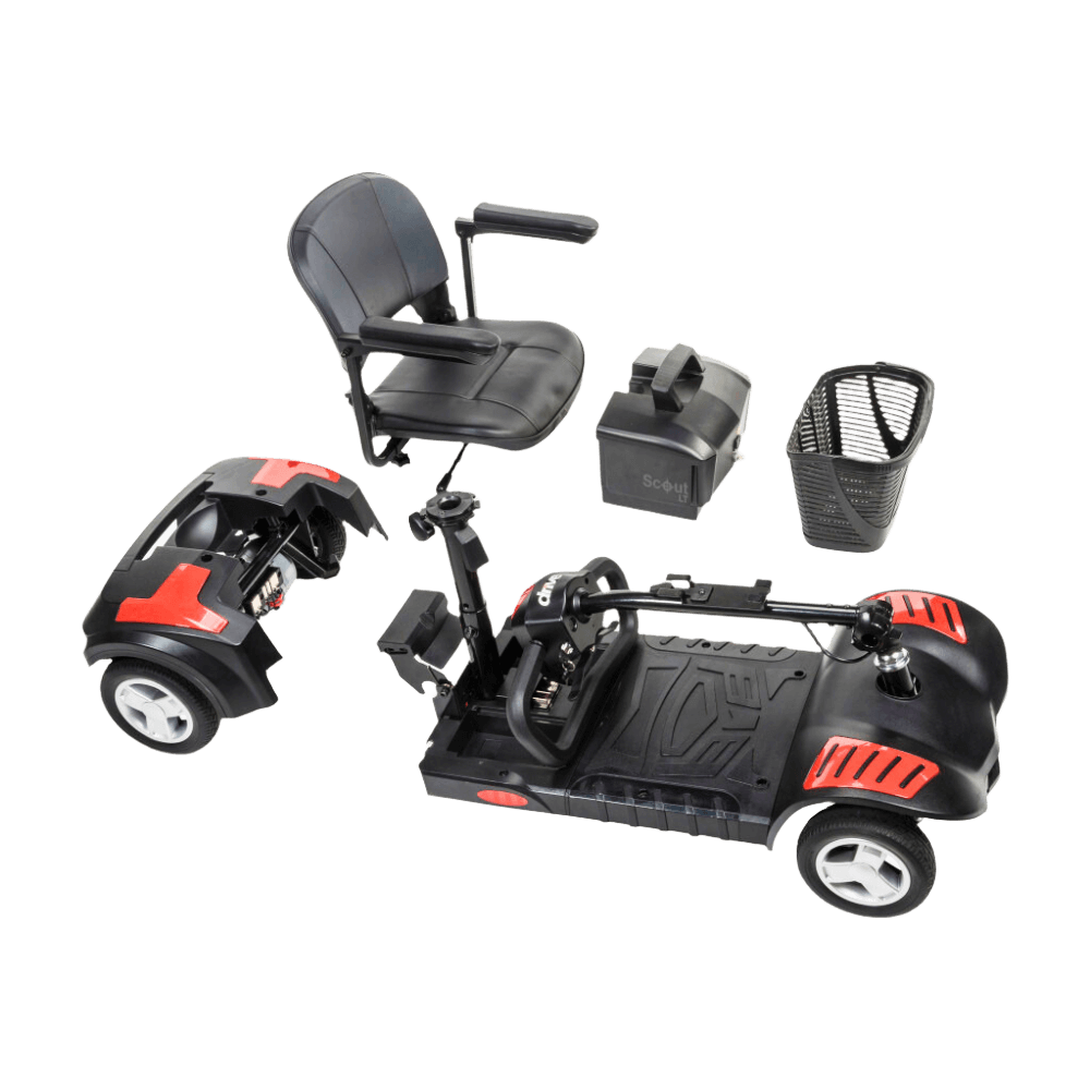 Red Drive Medical Scout LT 4-Wheel Compact Travel Power Scooter Disassembled Parts 