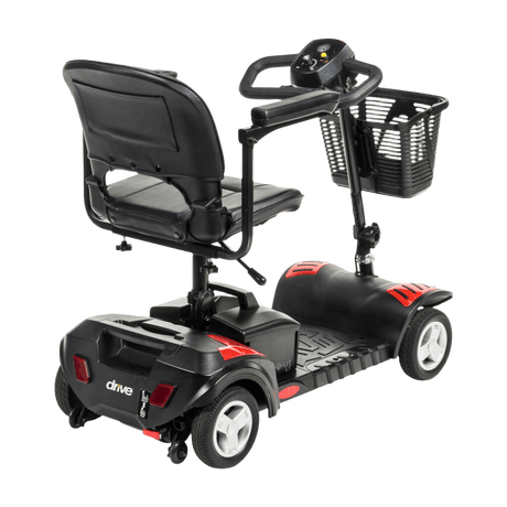 Red Drive Medical Scout LT 4-Wheel Compact Travel Power Scooter Rear Angled View