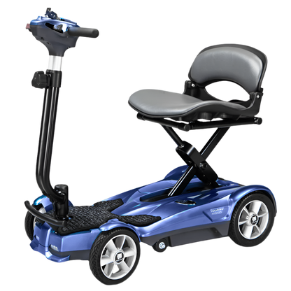 Saphire Blue EV Rider Auto Fold Transport 4AF Mobility Scooter - Open Box Angled View