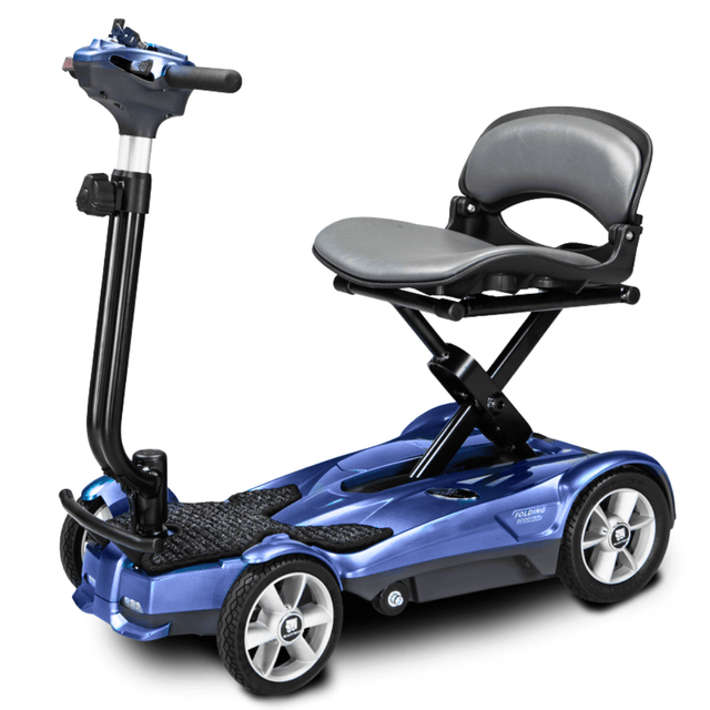 Sapphire Blue EV Rider 4AF Automatic Folding Mobility Scooter - Angled View 