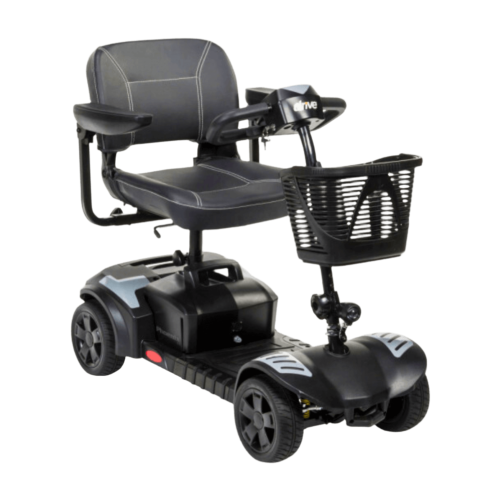 Silver Drive Medical Phoenix LT 4-Wheel Travel Scooter Angled Front View