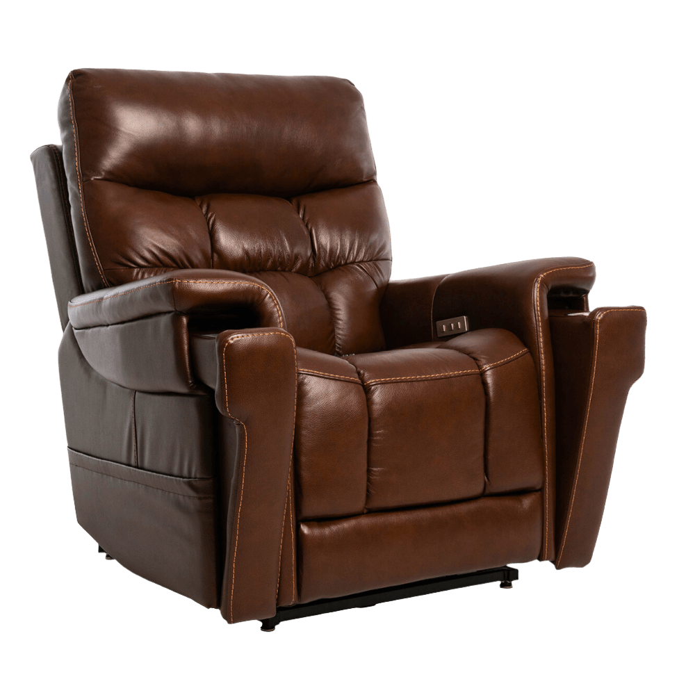 Sorrento Coffee Leather Pride Mobility VivaLift Ultra PLR-4955 Power Lift Chair Angled View