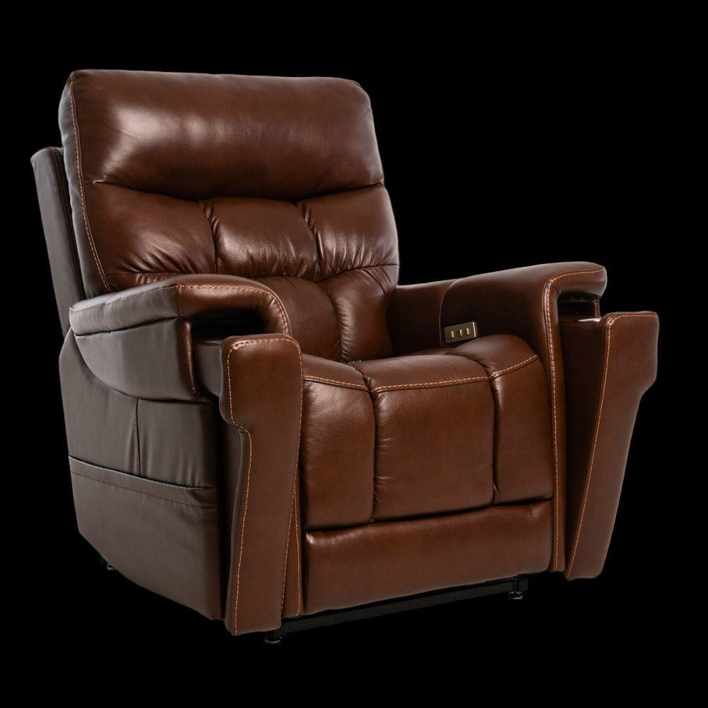 Sorrento Coffee Leather Pride Mobility VivaLift Ultra PLR-4955 Power Lift Chair Angled View