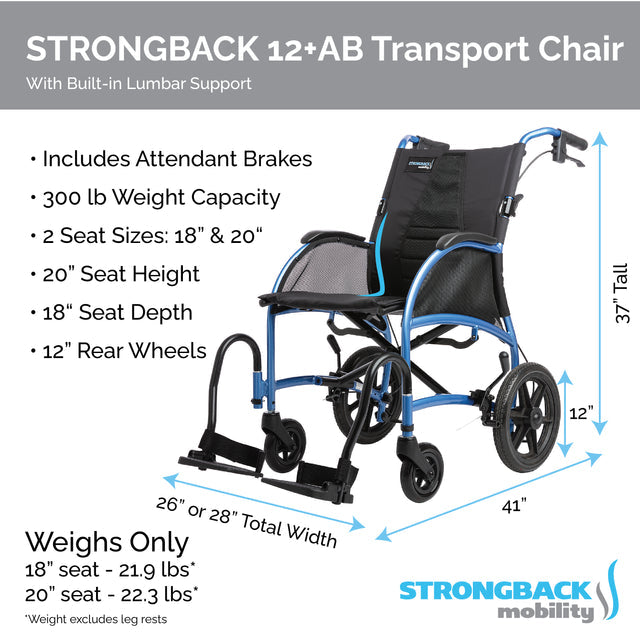 Strongback Mobility Strongback 12+AB 1003AB Transport Chair-My Perfect Scooter
