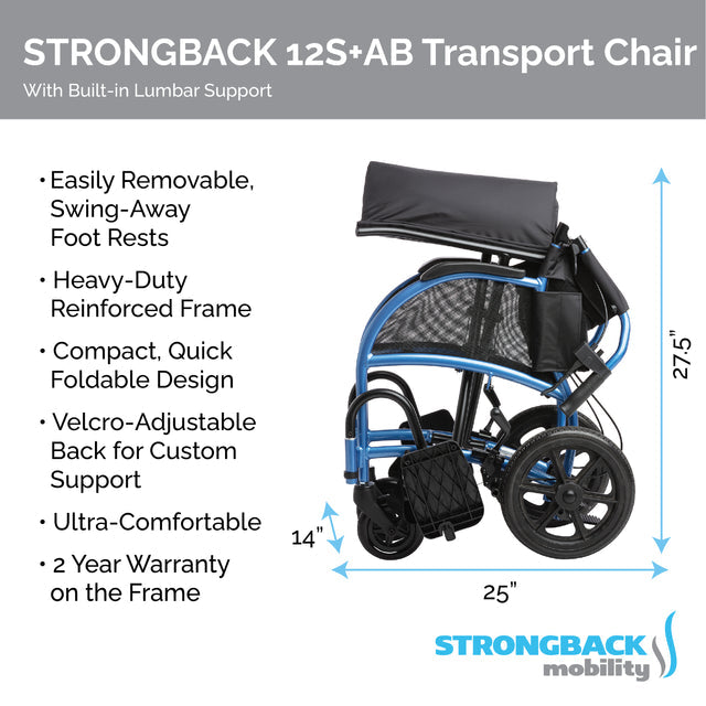 Strongback Mobility Strongback 12S+AB 1003AB Transport Chair-My Perfect Scooter