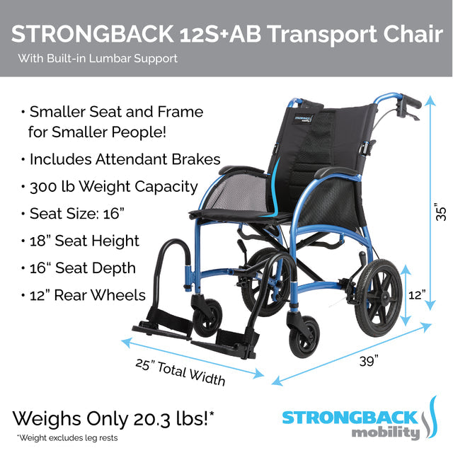 Strongback Mobility Strongback 12S+AB 1003AB Transport Chair-My Perfect Scooter