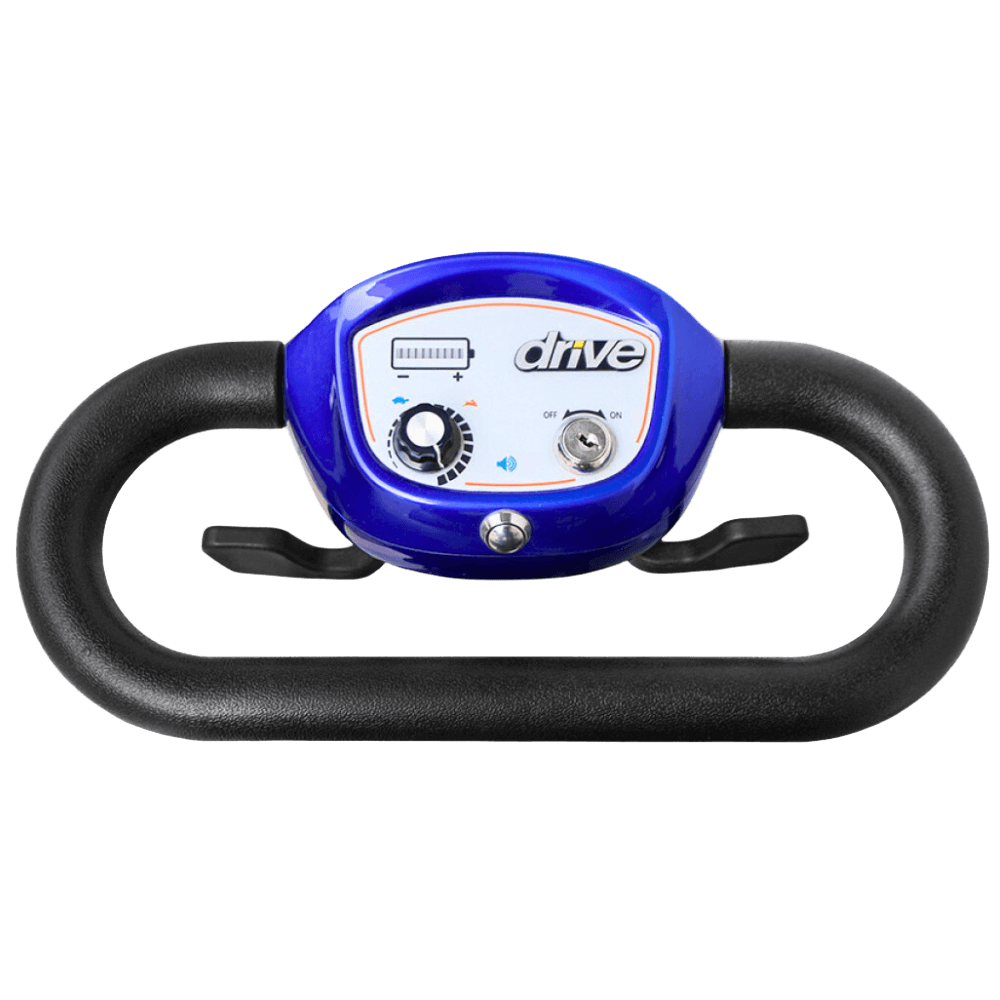 Top View of Control Panel on Drive Medical Zoome Auto-Flex Folding Travel Scooter