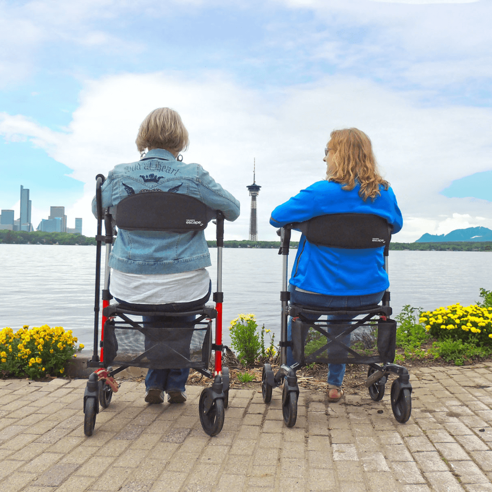 Triumph Mobility Escape Adjustable Rollator being used by two people