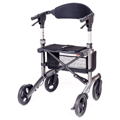 Gray Triumph Mobility Escape Adjustable Rollator - Angled View