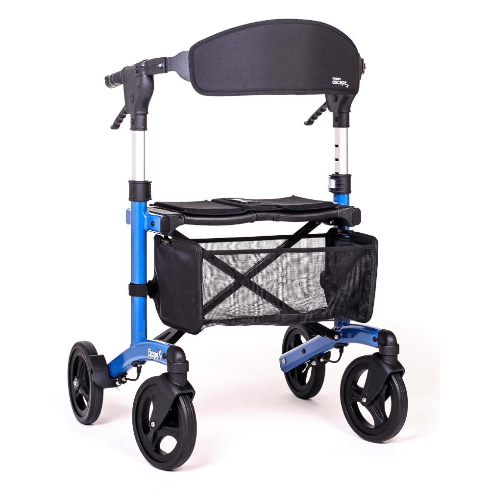 Blue Triumph Mobility Escape Adjustable Rollator With Basket - Front View