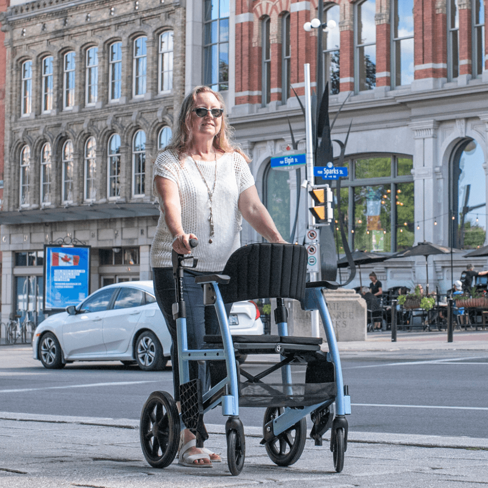 Triumph Mobility Prestige All-in-one Rollator and Transport Chair - Lady using the Rollator