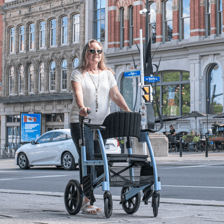 Triumph Mobility Prestige All-in-one Rollator and Transport Chair - Lady using the Rollator