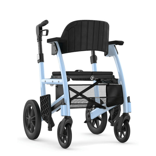 Sky Blue Color Triumph Mobility Prestige All-in-one Rollator and Transport Chair - Angled View